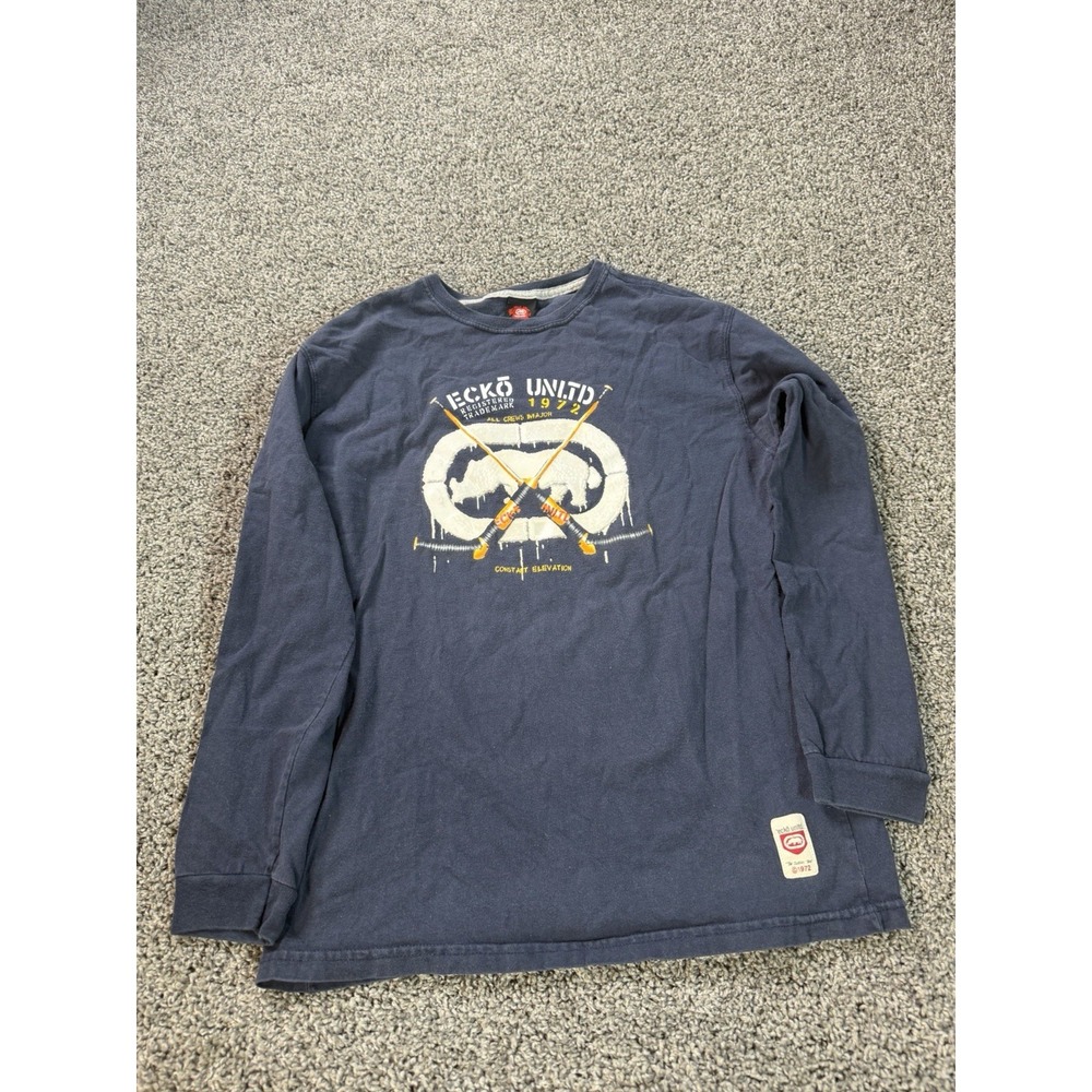 Vintage Y2K Ecko Unlimited Long Sleeve T Shirt Men's Size XL Blue Grunge